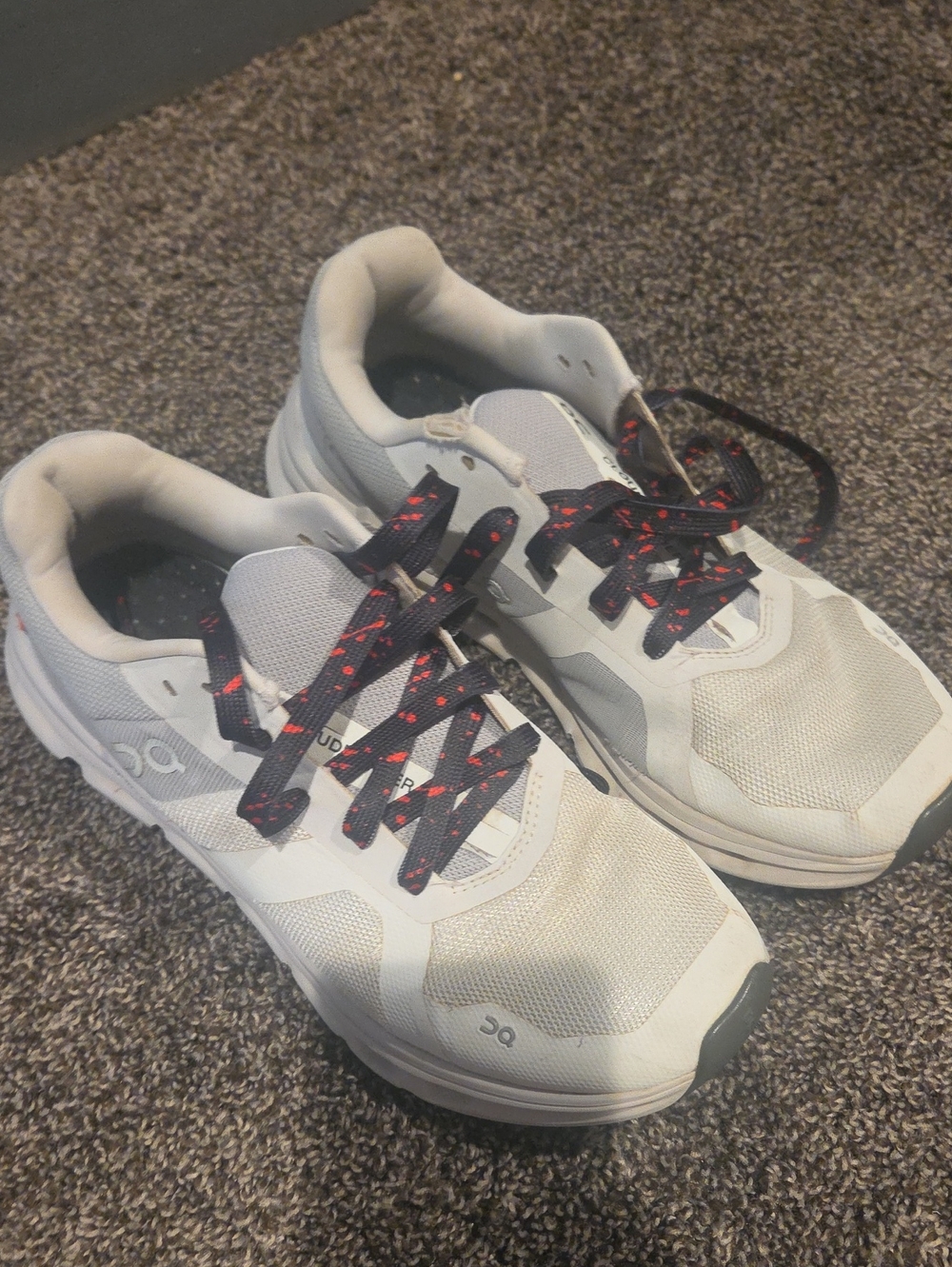 ON Cloudrunner Kids White Athletic Sneakers with Black/Red Laces